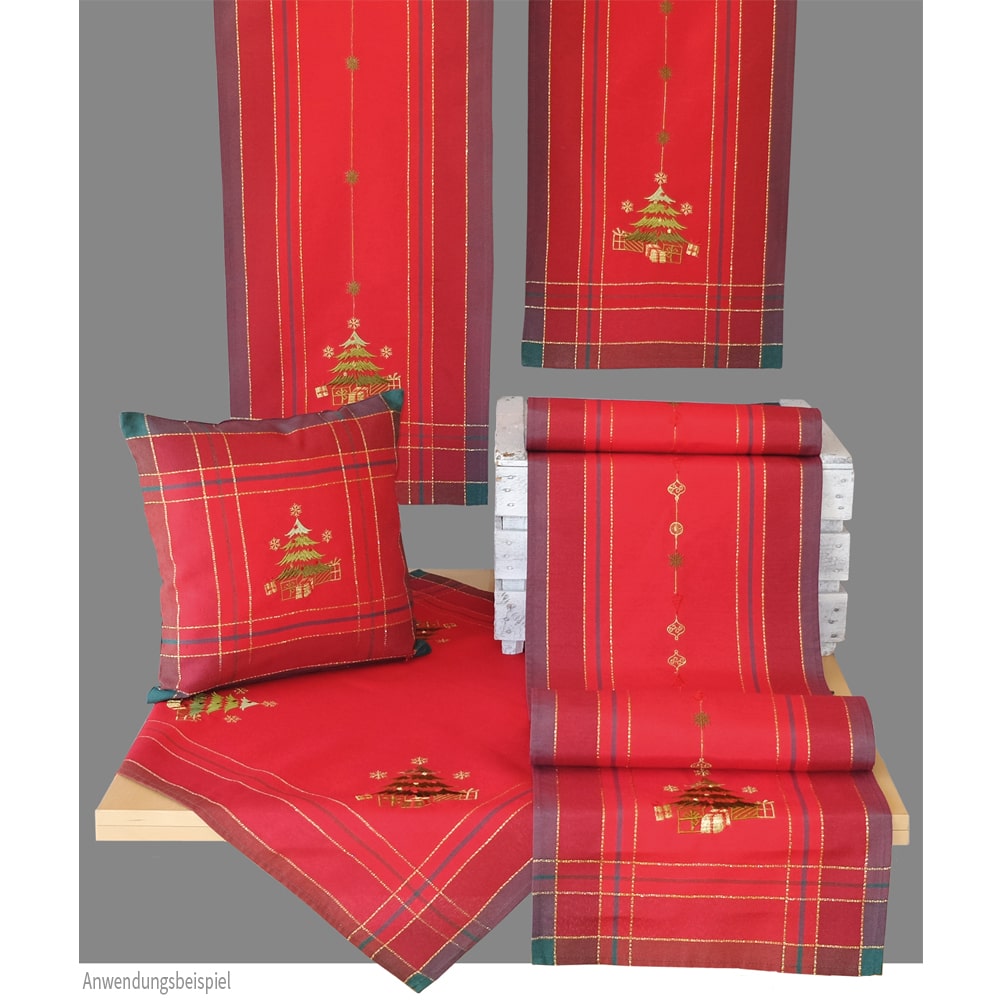 Christbaum Mitteldecke Tischläufer bunt kaufen rot gold cm gestickt Weihnachten 40x140