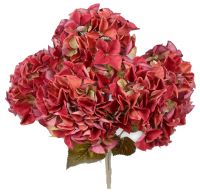 Hortensien Blüten Kunstblumen Kunstpflanzen 1 Bund 5 Blüten Ø 18 cm weinrot