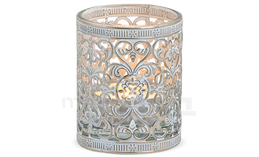 Windlicht Ornamente Jumbo-Windlicht Glas Deko Kerzenhalter Vase Metall weiß NEU