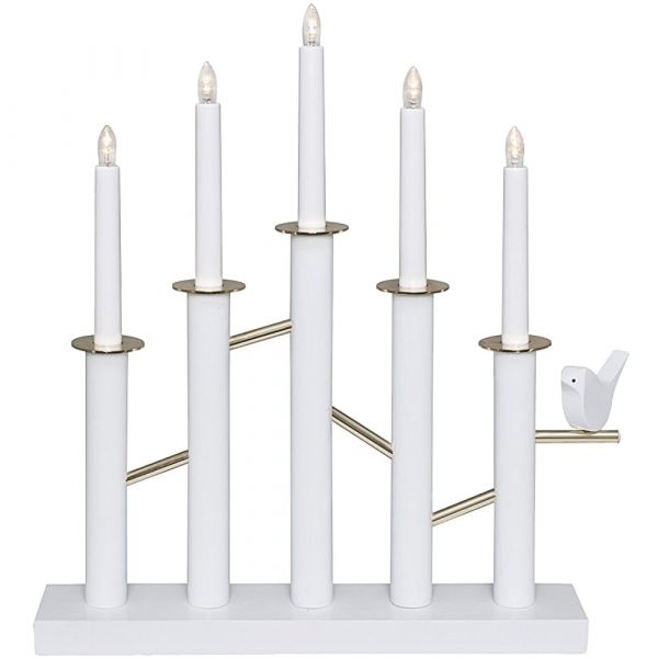 Moderner LED Weihnachtsleuchter Kerzenleuchter weiß / goldfarben Holz Metall