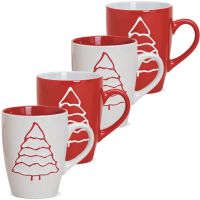 Tassen Weihnachtstassen - Tannenbaum Relief Keramik rot / weiß 4er Set 280 ml