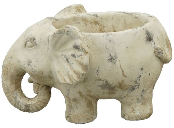 Dekorativer Topf Blumentopf Elefant Pflanztopf aus Zement weiß 20,5x13,5x13,5 cm