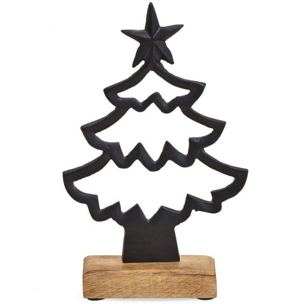 Tannenbaum Aufsteller auf Holzsockel Adventsdeko schwarz Metall 1 Stk 14x23x5 cm