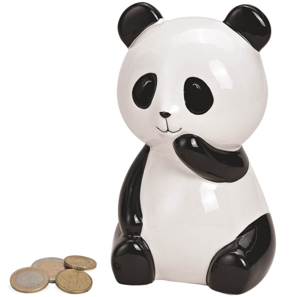 Kinder Spardose mit Namen und schlafenden Panda Bär Sparschwein personalisierbar 