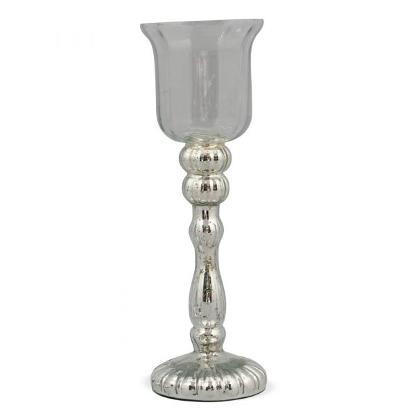 Teelichthalter Glas grau silber Tulpenform Windlichter Kerzenhalter 1 Stk Ø 11x34 cm