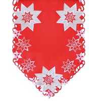 Tischläufer Mitteldecke Sterne Weihnachten Stick rot silber Poly 45x140 cm