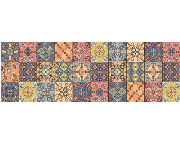 Teppichläufer Küchenläufer Teppich Marokkanische Fliesen bunt waschbar 60x180 cm