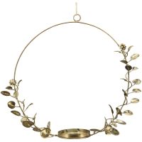 Kerzenhalter Ring Dekohänger mit Schnur Blätter & Blumen braun 38x9x34 cm