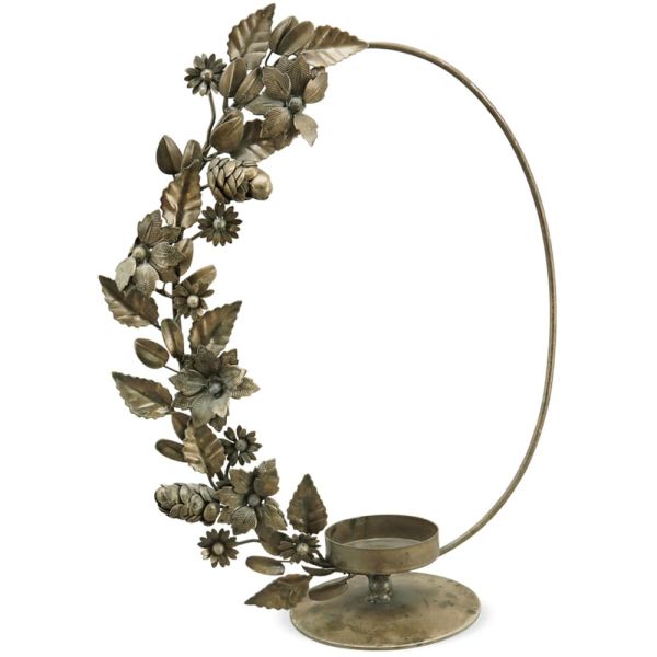 Kerzenhalter Ring mit Blätter & Blumen Dekokranz Kranz braun 23x10x32 cm