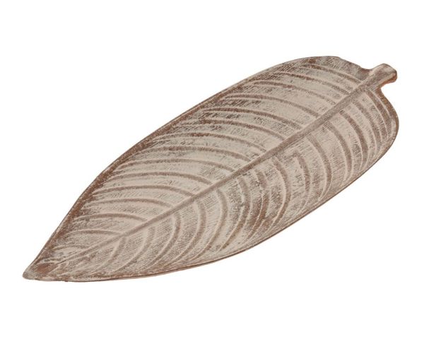 Holzschale Blattform Schale Dekoschale gekalkt Herbstdeko Holz 45,5 cm braun
