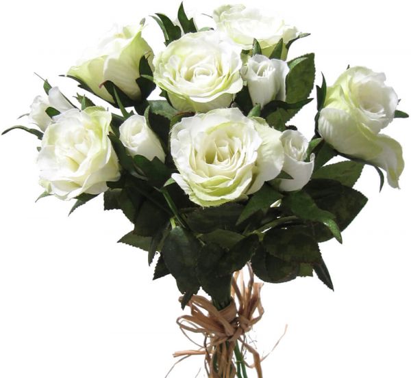 Kleiner Rosenstrauß gebunden Kunstblumen Blumenstrauß 27 cm 1 Stk - creme weiß