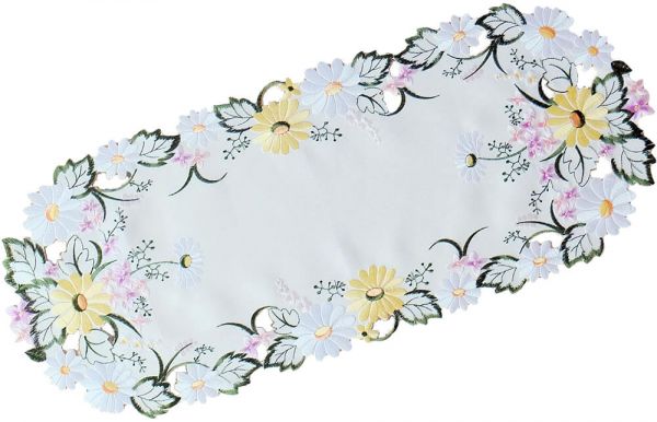 Mitteldecke Tischdecke Blumen & Blätter Stickerei Tischwäsche oval 30x70 cm