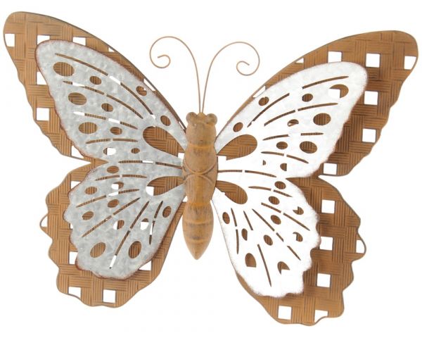 Wanddeko Schmetterling Fensterdeko Dekohänger Metall rostig silber 50,8 cm