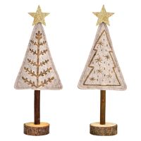 Weihnachtsschmuck Tannenbäume 2er Set Dekofigur beige Filz 27 cm