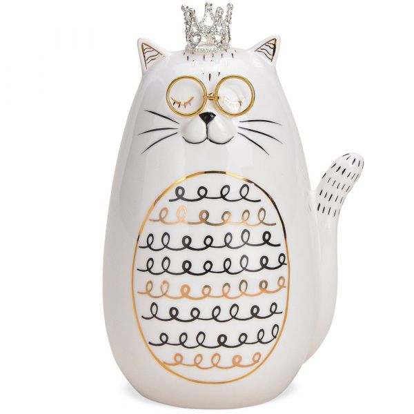 17 weiß 1 Brille Katze Goldakzente Katzenfigur & Stk Keramik mit cm kaufen & Glitzerkrone