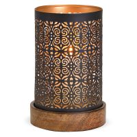 Windlicht Kerzenhalter Ornamente gestanzt Metall & Holzsockel 1 Stk Ø 10x18 cm