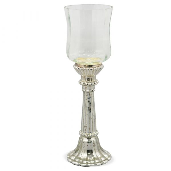 Kerzenständer Windlicht Teelichthalter Shabby Antik Glas Bauernsilber 14,5x30 cm