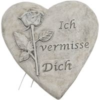 Herz mit Rose & Ich vermisse Dich Dekoherz Grabdeko Poly 1 Stk 12,5x11,7x1,6 cm
