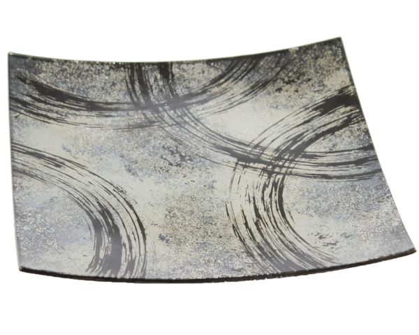 Dekoteller eckig gewölbt Halbkreise Teller Glas abstrakt schwarz weiß 24 cm