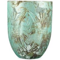 Windlicht grün Glas Muster abgerundet Teelichtglas 1 Stk Ø 11,7x14,8 cm
