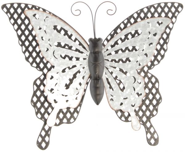 Wanddeko Schmetterling Dekohänger Hängedeko Metall schwarz weiß 50,4 cm