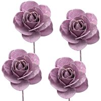 Holzrosen Rose für Blumengestecke Holzblumen frosted 4er Set Ø 8 cm - lila brombeer