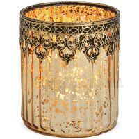 Teelichtglas Windlicht Orientalisch Marokko & Metalldekor gold antik 12 cm