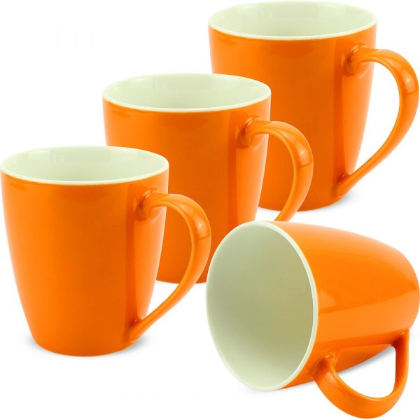 Tassen Becher Kaffeebecher einfarbig uni orange Porzellan 4er Set 10 cm / 350 ml