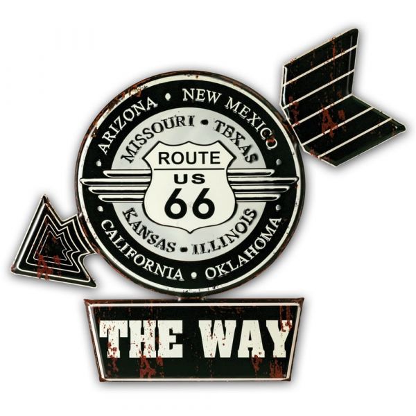 Blechschild Vintage Pfeil Pin Route 66 The Way 1 Stk 52x59 cm schwarz-weiß