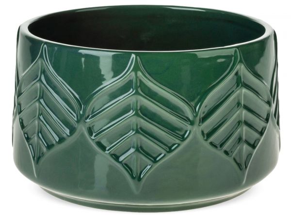 Pflanzschale Blattrelief Pflanzgefäß rund Keramik dunkelgrün 1 Stk Ø 17,5x11 cm