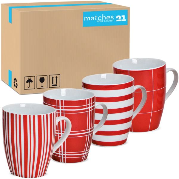 Kaffeetassen Tassen rot weiße Streifen & Karo Designs Porzellan 36 Stk sort 10 cm