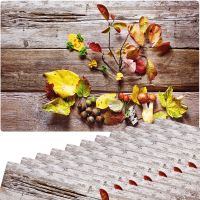 Tischset Platzsets MOTIV abwaschbar Blätter Laub Herbst Holz bunt 12er Set