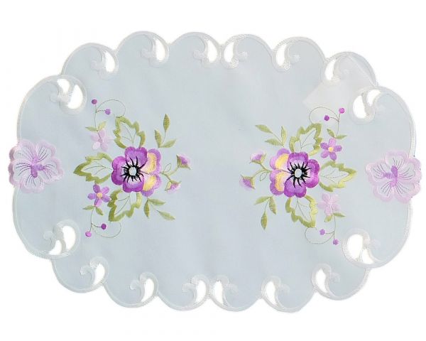 Tischläufer Stiefmütterchen weiß & Stick lila Polyester 1 Stk 30x45 cm oval