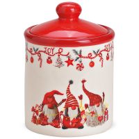 Dose mit Deckel Wichtel & Weihnacht Dekor Vorratsdose bunt Keramik 10x14 cm