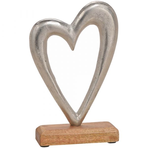 Herz Holz & Metall moderne Dekofigur Skulptur Love silber / braun 1 Stk 21 cm