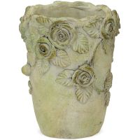 Pflanztopf Rosenrelief Vase Zement Übertopf grau Moos Ø 14 cm