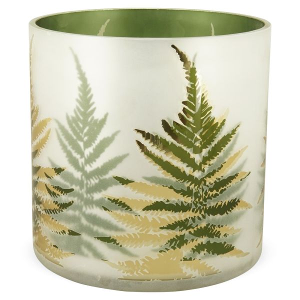 Kerzenhalter Glas mit schönen Farn Muster Windlicht Groß 20 cm