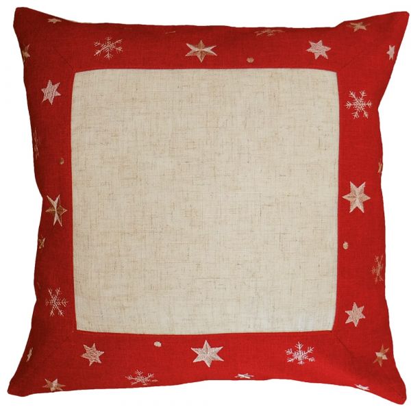 Kissenbezug Kissenhülle Sterne Bordüre gestickt Weihnachten 40x40 cm beige rot