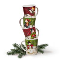 Weihnachtstassen Tassen Becher Kaffeebecher Schneemann 4er Set 11 cm / 450 ml