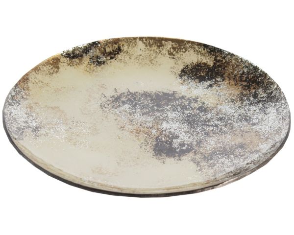 Dekoteller rund gewölbt rustikal Glas Muster abstrakt braun weiß Ø 25 cm