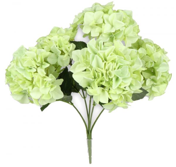 Hortensien Blüten Kunstblumen Kunstpflanzen 1 Bund 5 Blüten Ø 18 cm hellgrün