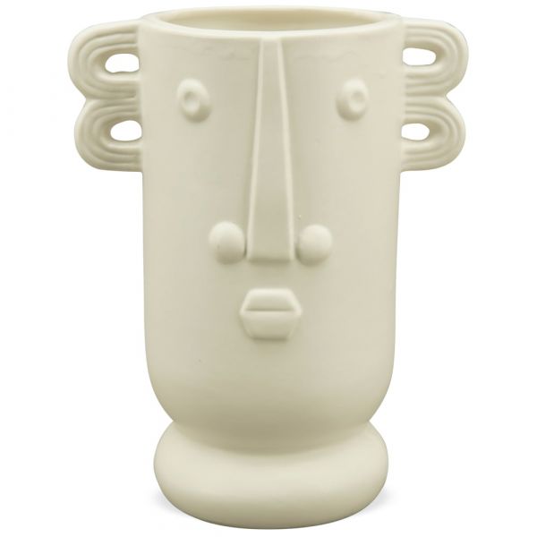 Vase Keramik afrikanisch Henkel Blumenvase Gartendeko weiß 1 Stk 15x10x19 cm