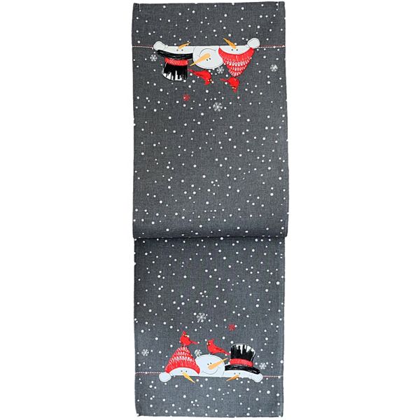 Tischläufer ALICIA Schneemänner Stick grau bunt Polyester 40x140 cm