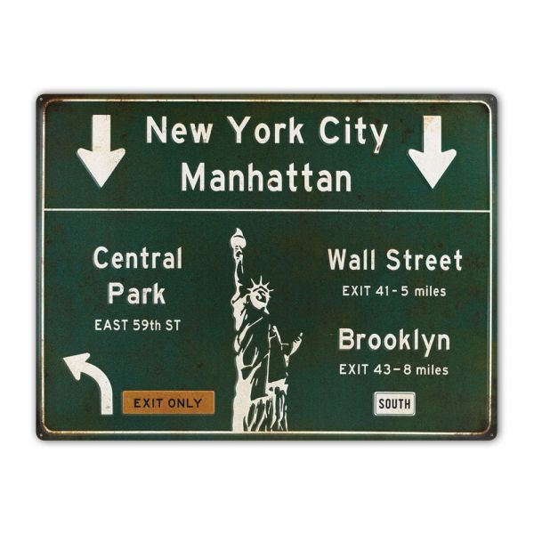 Blechschild Vintage US Straßenschild New York Manhattan 1 Stk 57,5x43 cm bunt