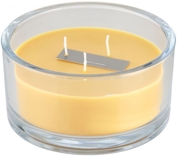Kerze im Glas 3-Dochtkerze einfarbig uni oval Ø 15x8 cm bernstein