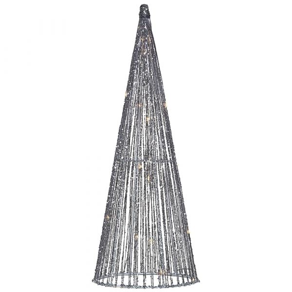 Winterbeleuchtung LED-Pyramide Metallgestell weiß silber Glitzer 1 Stk Ø 15x41 cm